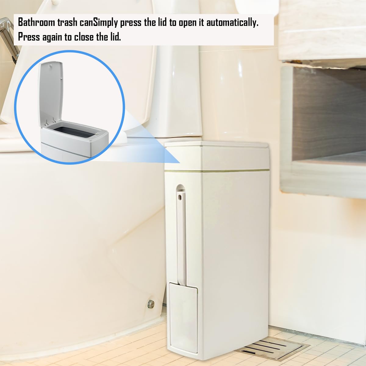 Cococheers Slim Bathroom Bin With Lid,White 4.5 Litre Toilet Bin with Lid Combined with A Toilet Brush,Comes with 60 Garbage Bags,Suitable for