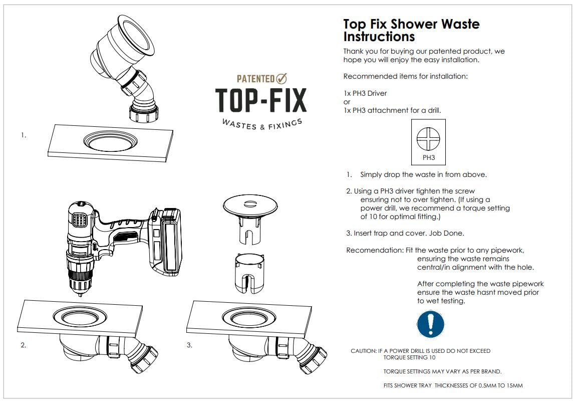 TOP-FIX Easy Fit Shower Tray Waste 90mm with Elbow - Chrome - SHW-TOP-01-CH (PDT-000598)