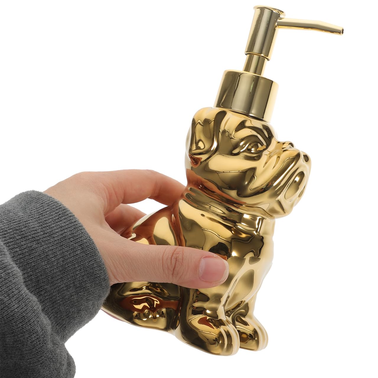 Cabilock 280ml Ceramic Dog Shaped Lotion Dispenser Bottle Gold Plated Stylish Shampoo and Shower Gel Holder for Bathroom Accessories