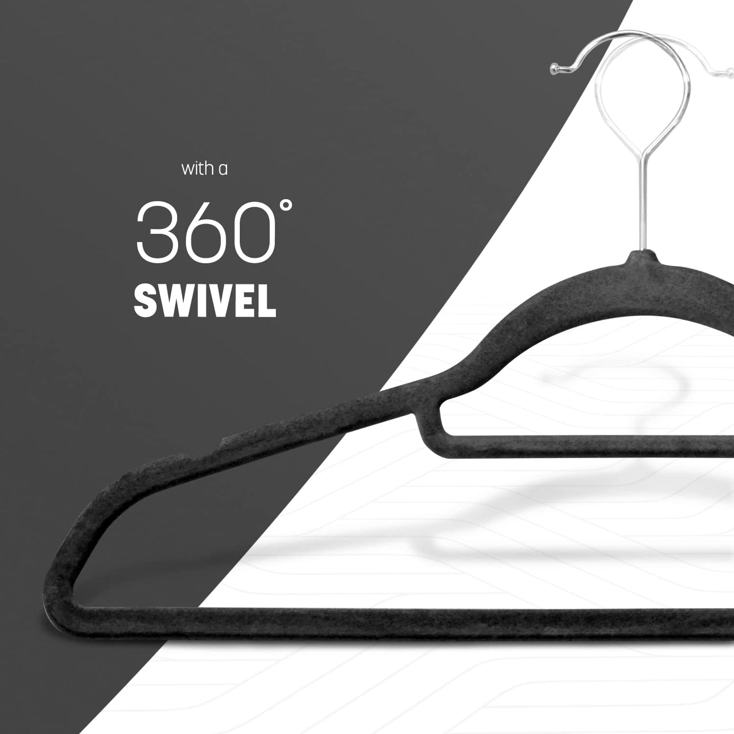 KEPLIN Velvet Hangers 50 Pack - Non-Slip Clothes Hangers with Tie Bar & 360° Hook - Durable & Sturdy, Space-Saving Wardrobe Organisers for Suits