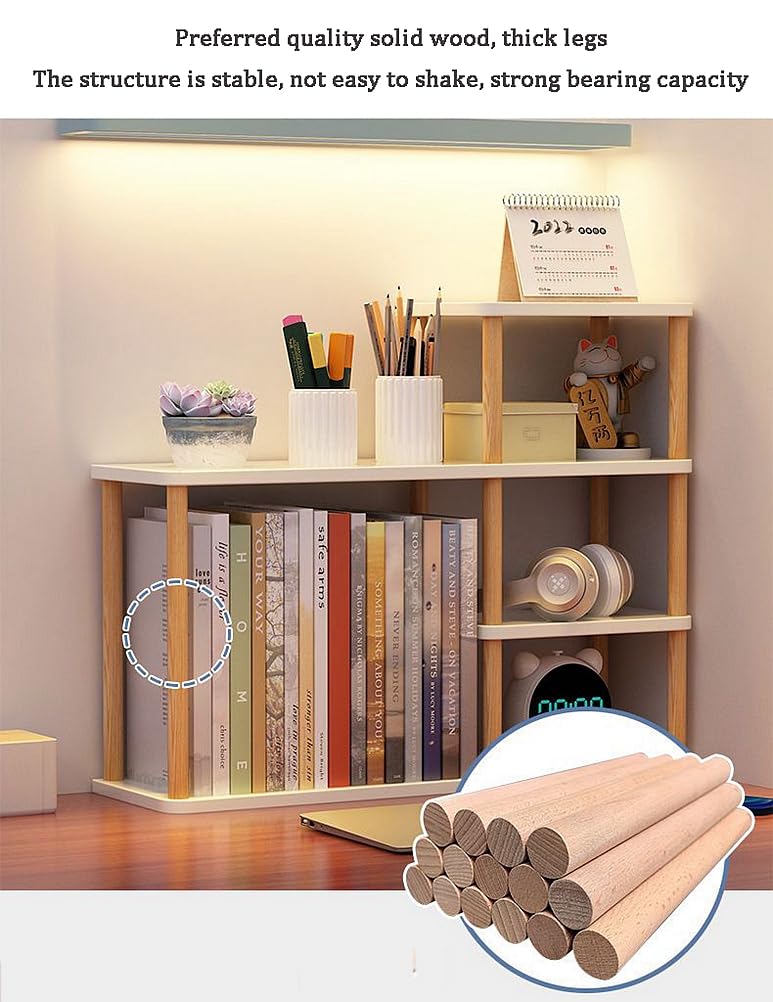 Dreamhousey Desktop Multilayer Bookcase Storage Rack, Large Capacity Solid Wood Storage Wall on Desk, Student Easy Organizing Rack