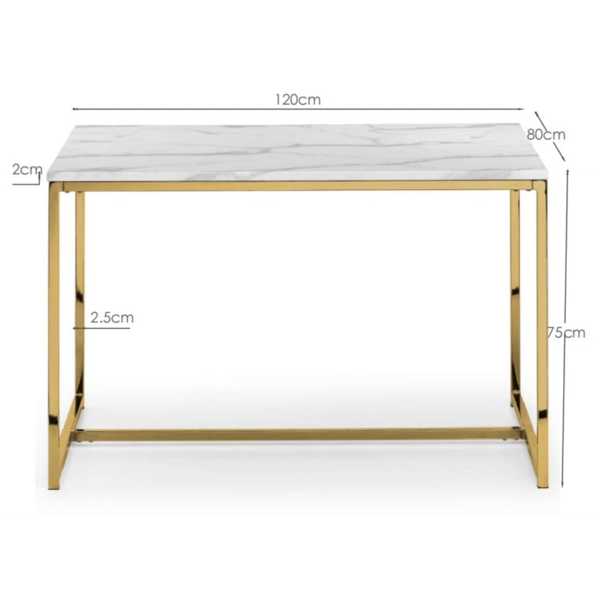 Julian Bowen Scala Dining Table, Marble Effect & Gold -H75.5 x W120 x D80cm
