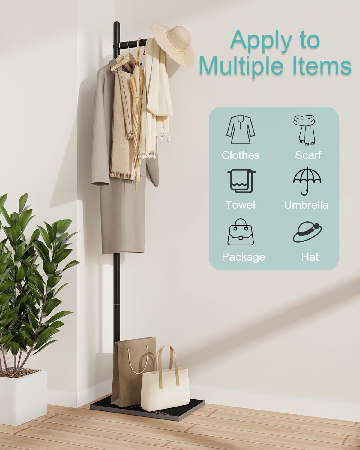 Yawinhe Coat Rack Metal,174cm L- shape Freestanding Coat Tree,Black