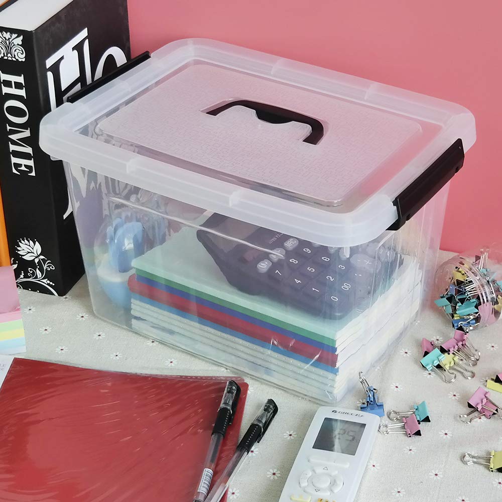Asking 10 L Clear Plastic Storage Lidded Boxes with Black Handles/Latch, Pack of 6