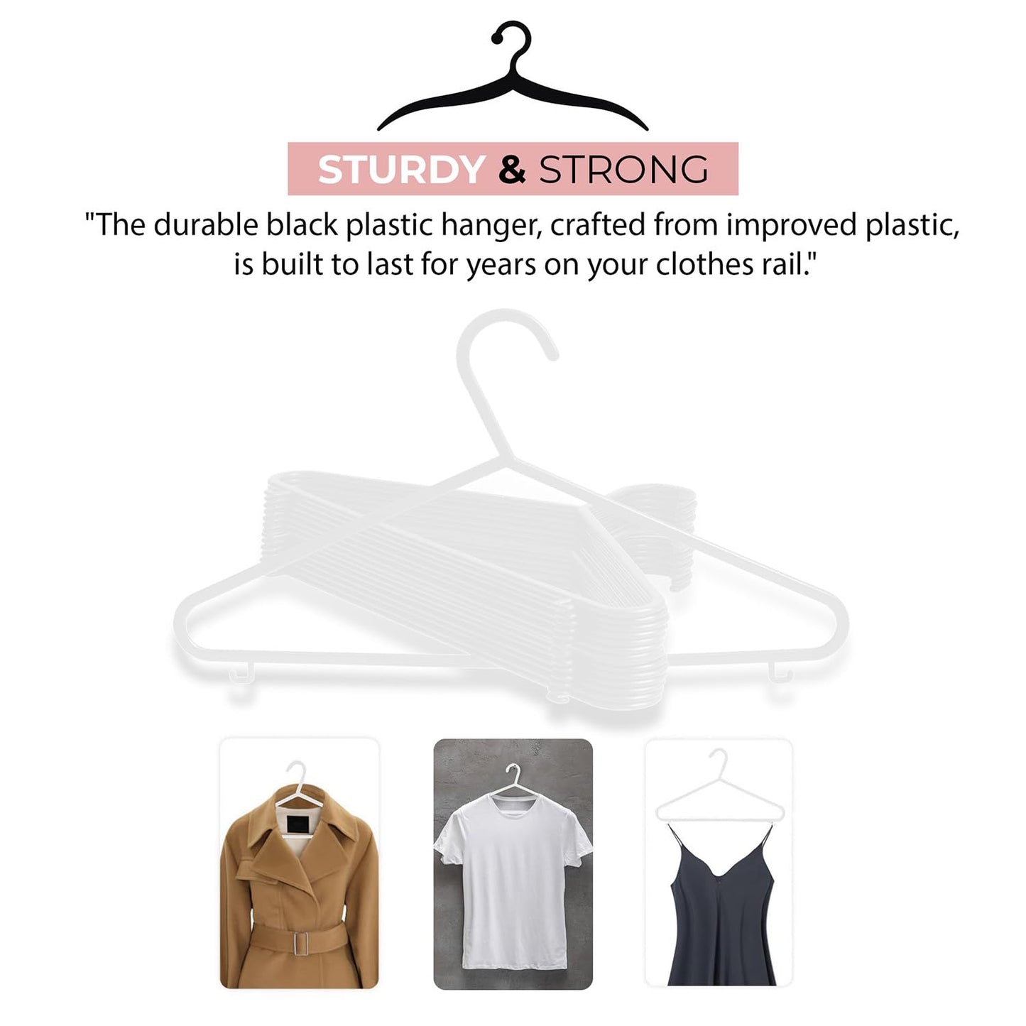 Roe Tenpo Coat Hangers, White | Adult Plastic Clothes Hangers for Clothes | Durable & Lightweight | Non-Slip, Space-Saving Design for Shirts, Jackets