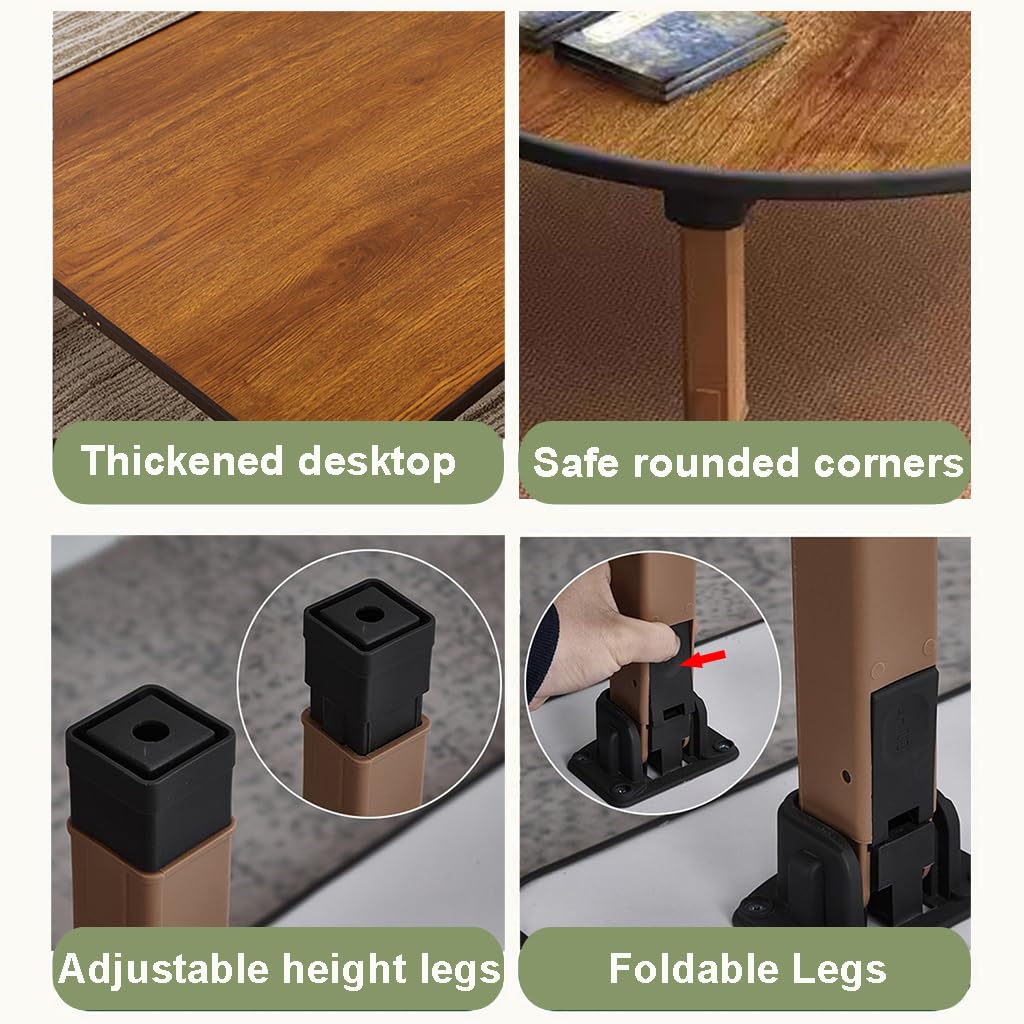 WIKLMOTH Multifunctional Folding Japanese-Style Tea Coffee Table, Low Table, Dining Table, Study Table, Small Desk