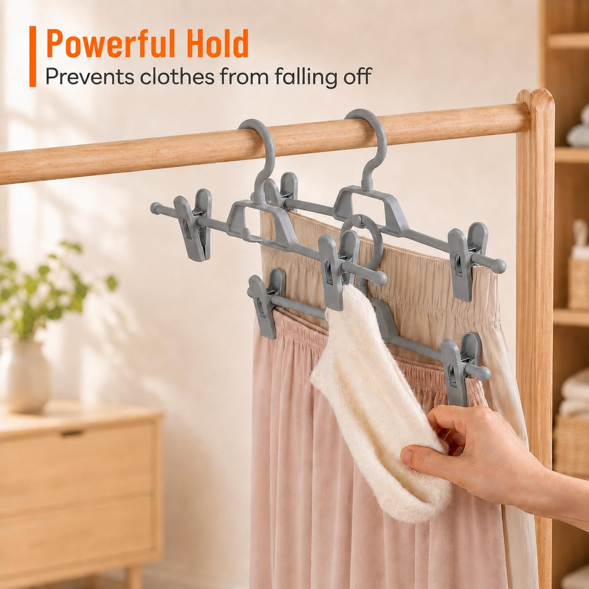 10 Pack Trouser Hangers with Clips, Space Saving Skirt Hangers Organiser