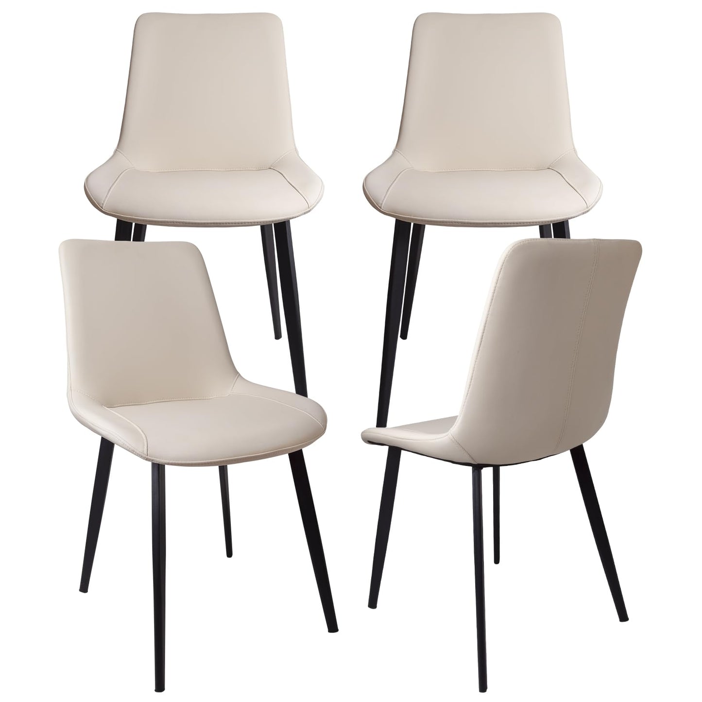 Beryluck Dining Chais Set of 4, Beige Mid Century Modern Dining Room Chairs, Upholstered Faux Leather Kitchen Chair with Cushion and Metal Legs