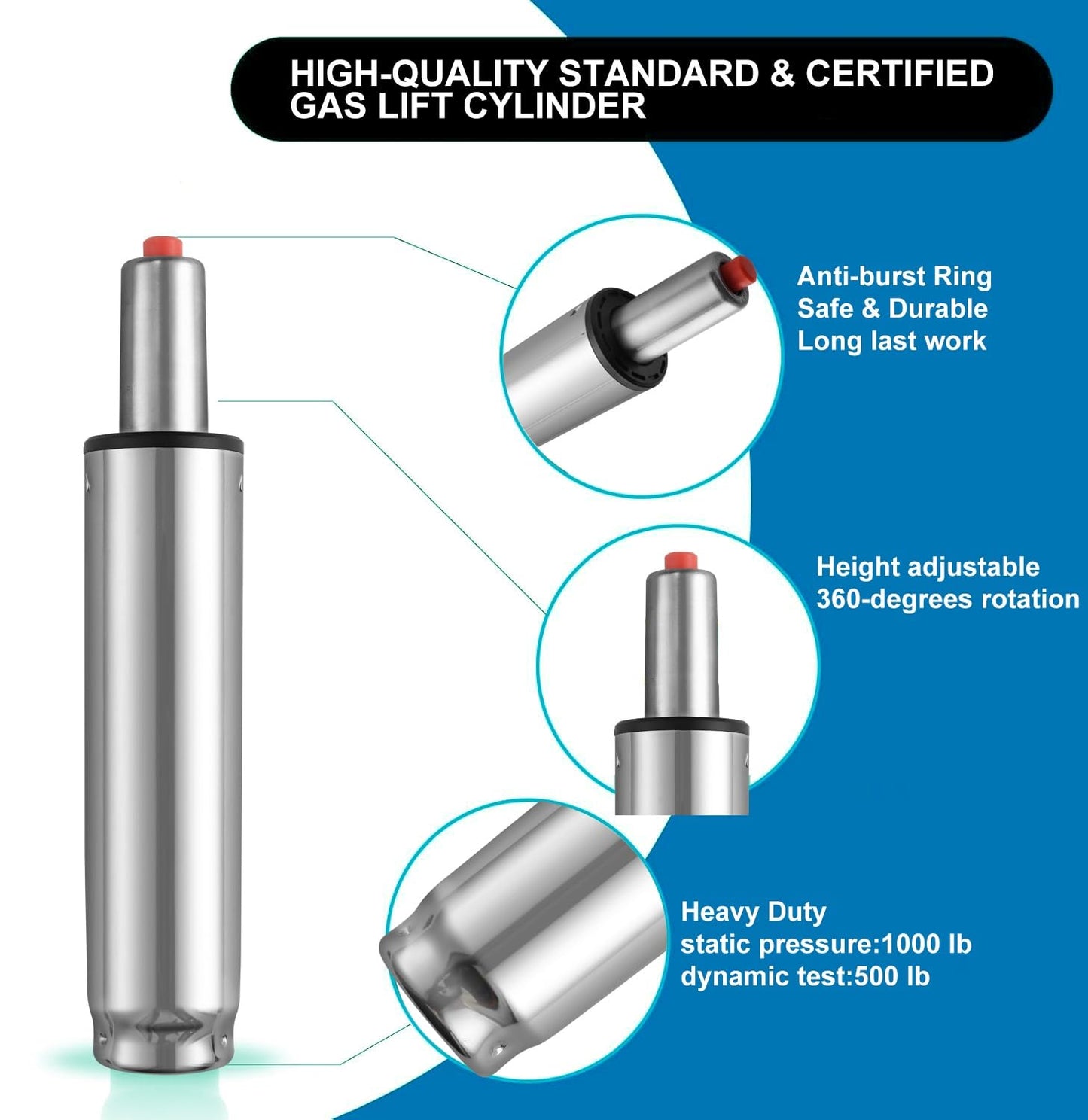 Gas Lift Cylinder for Office Chairs: Heavy Duty Gas Rod - Length 34-54cm