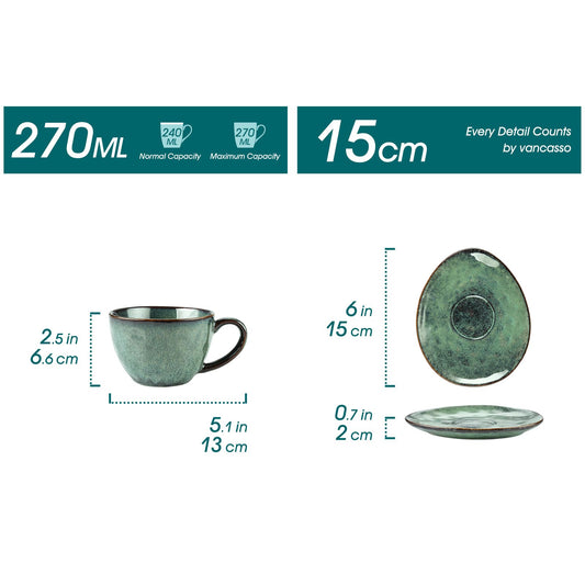 vancasso Starry Cup and Saucer Set, Ceramic Coffee Cup Set for 4 People, 270 ml Afternoon Tea Cup Set, Espresso Cup, Cappuccino Cup, Suitable for All