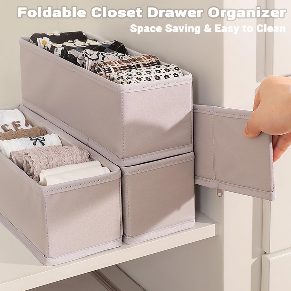 MURRI&MURRDI Mini Foldable Clothes Drawer Divider 6 Pack, Fabric Underwear Drawer Organizer, Small Wardrobe Sock Box