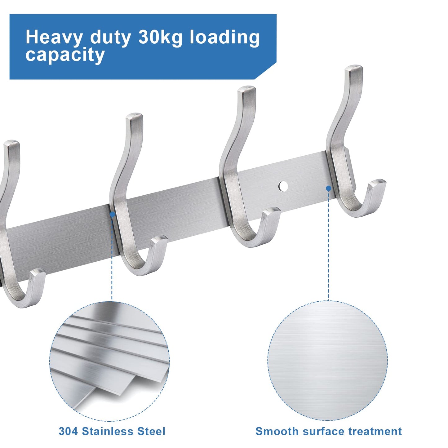MEIJO Coat Hooks Wall Mounted, Coat Rack Wall Mounted Stainless Steel with 6 Hooks Heavy Duty Coat Hooks for Door, Bedroom, Bathroom, Kitchen