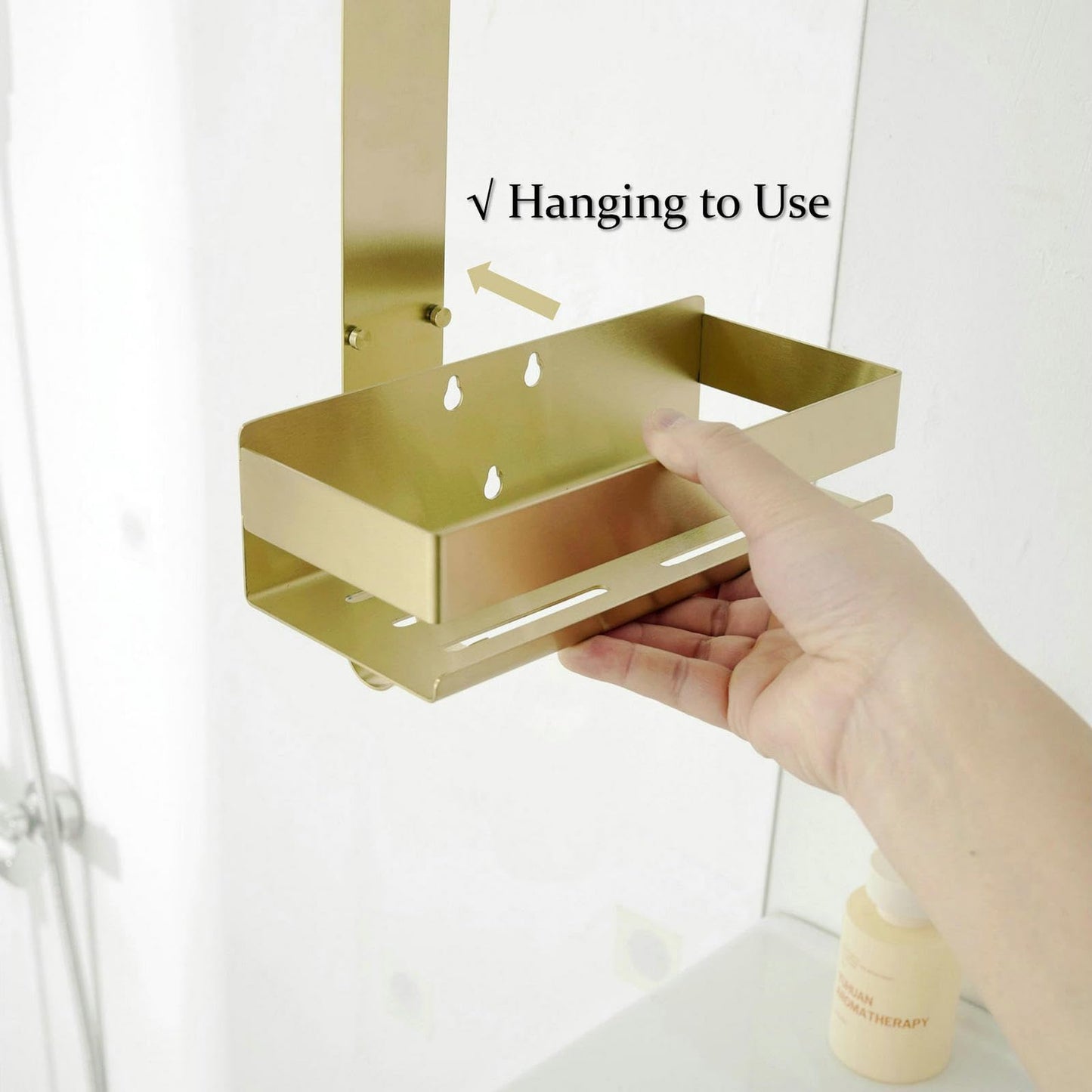 Hanging Over Door Shower Caddy - No Drilling Organiser Stainless Steel Shelves With Hooks - Gold Bathroom Rack Basket Tidy Storage