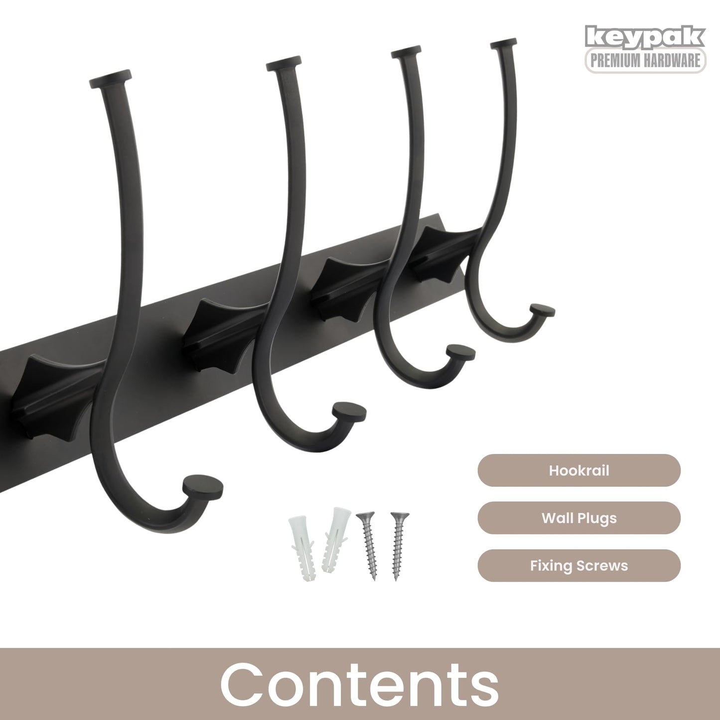 keypak 4 Metal Hooks on Black Modern Industrial Wall Mounted Coat Rack