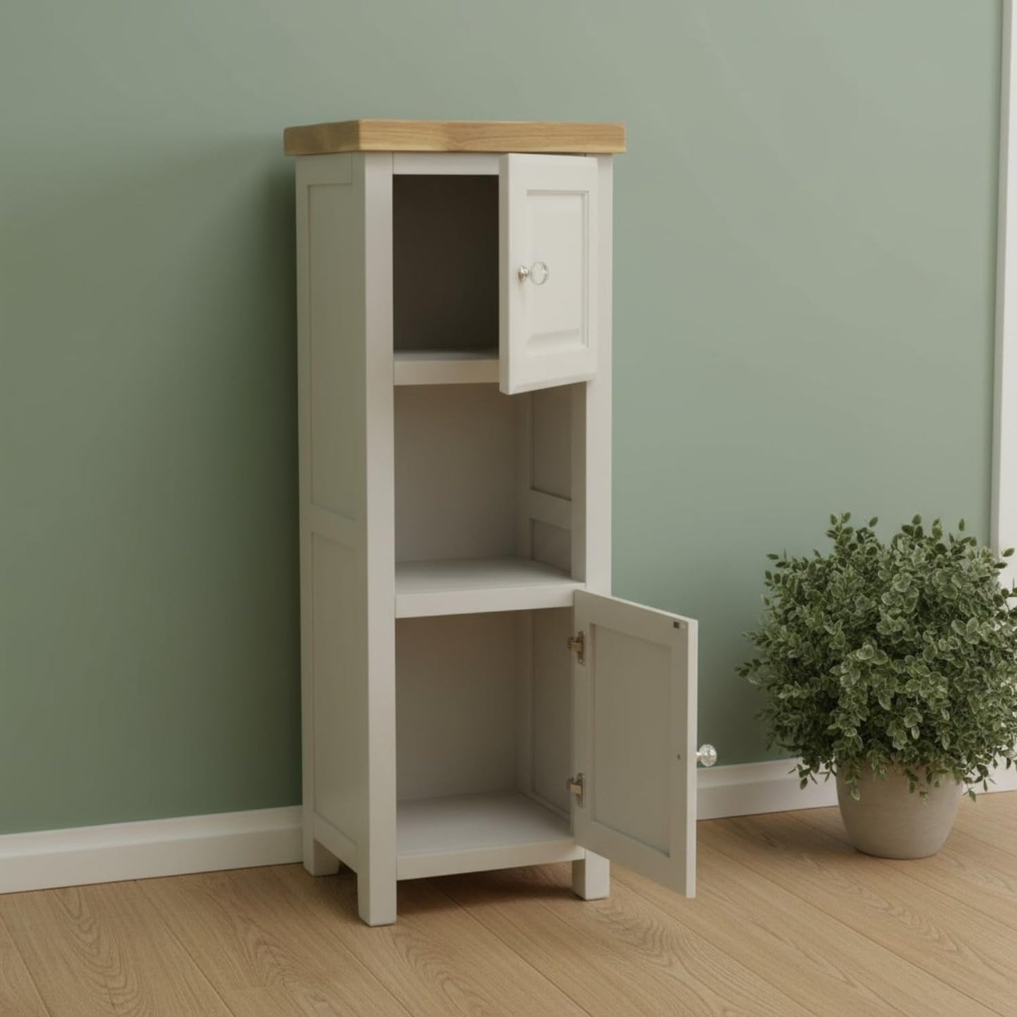 GROFurniture Tall Painted Slim Cabinet Grey, Hallway Storage or Livingroom Unit, Corner Display Unit with Shelf