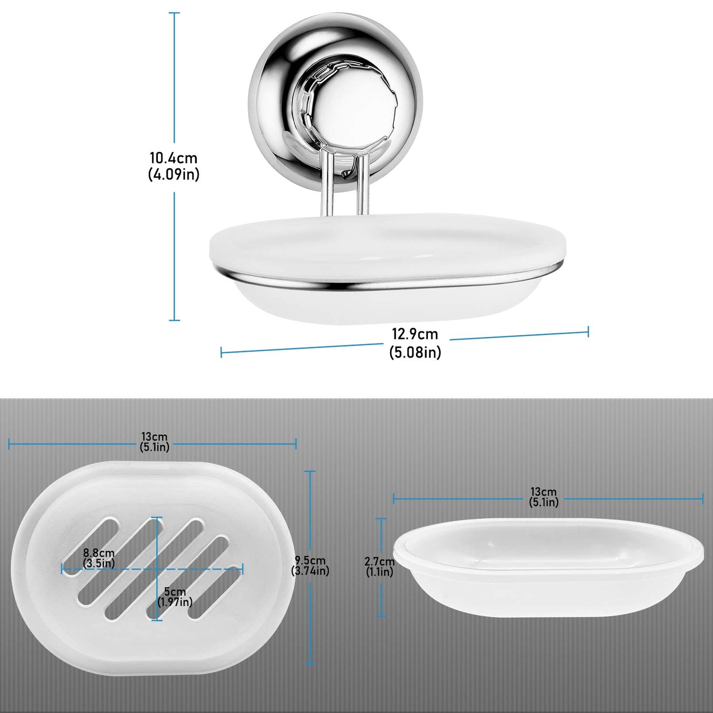 MaxHold No-Drilling/Suction Cup Soap Dish - Vaccum System - Stainless Steel Never Rust - for Bathroom & Kitchen