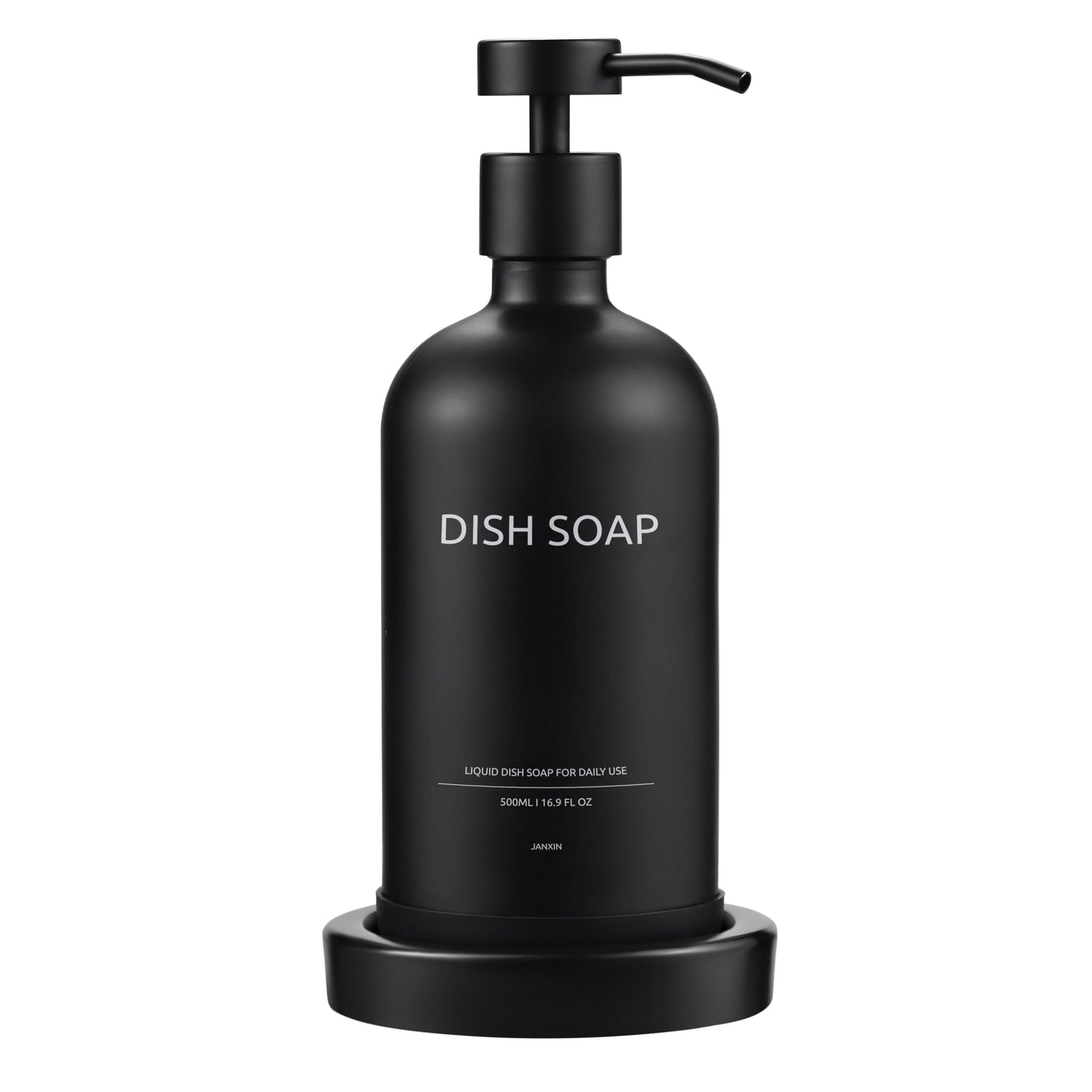 Janxin Modern Dish Soap Dispensers for Kitchen, Black Soap Dispenser, Soap Dispenser Bathroom, With Tray, for Bathroom and Kitchen (Black Bottle