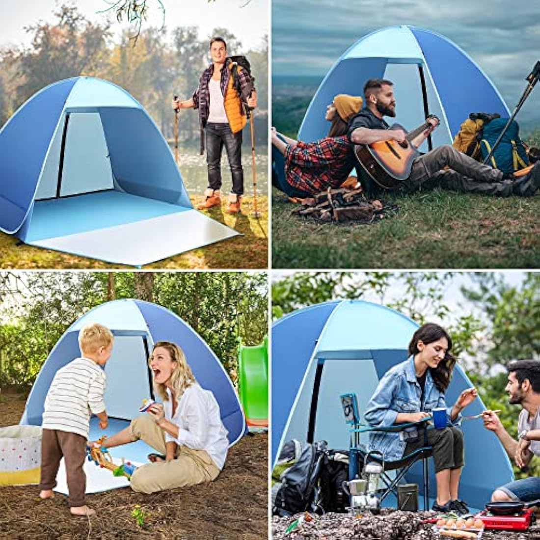 Pop Up Beach Tent, Beach Tent UV 50+ Protection Automatic Beach Tent Shelter Portable Sun Shade Tent with Front Extended Floor Zipper Back Door for Beach, Garden