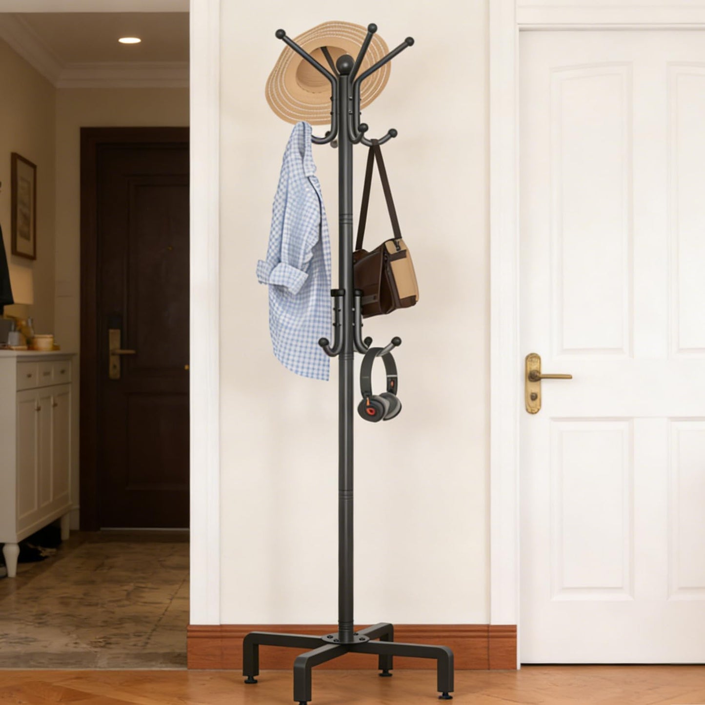 chunyangjingpin Coat Rack Stand with Adjustable Square Feet & Decorative Ball, 178 x 54 x 40cm Metal Coat Tree