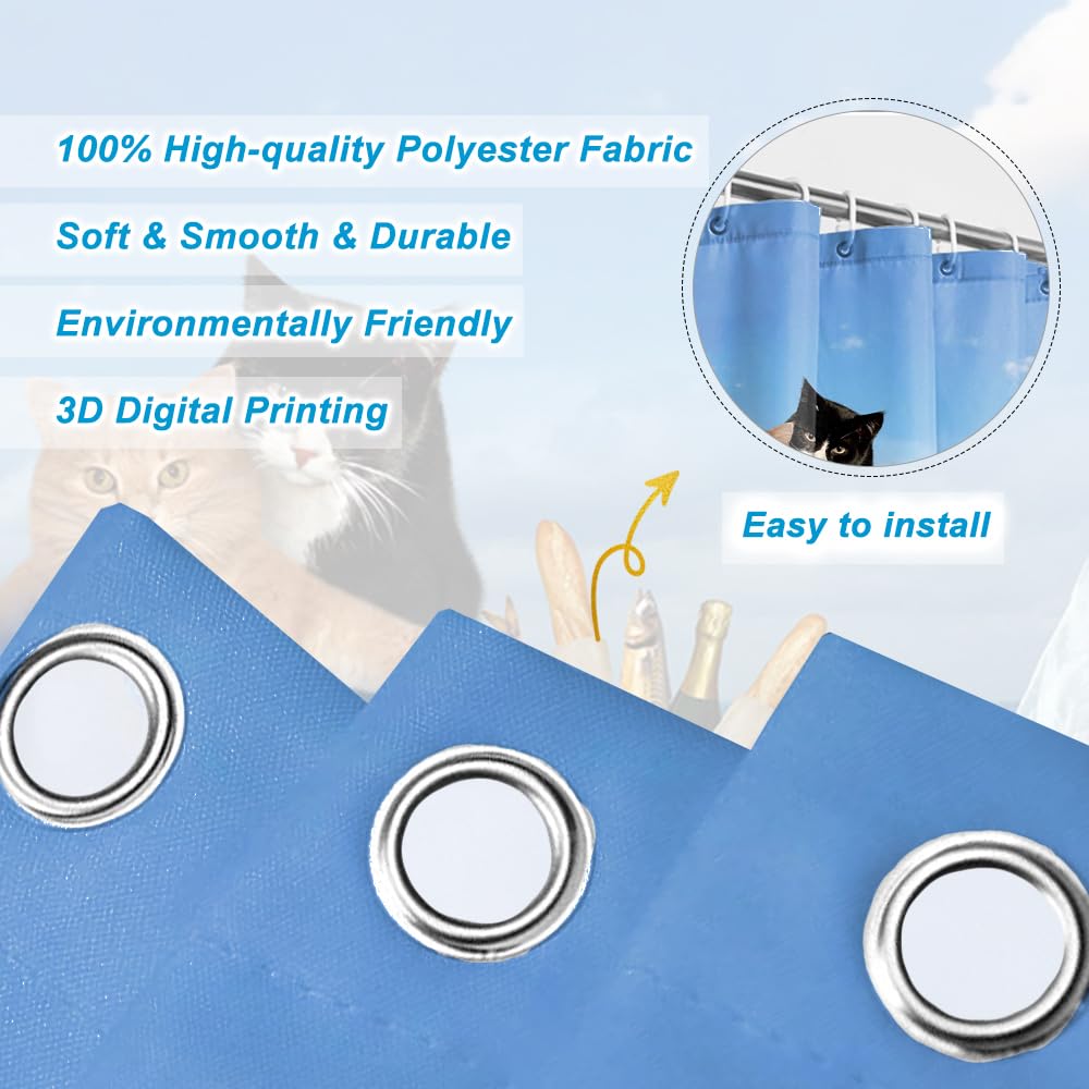 SDOTPMT 122x183cm Cute Cat Shower Curtain Funny Pet Kitty Couple Cosplay Boat South Pole Penguin Bath Curtain Blue Ocean Bathtub Curtain for Kids