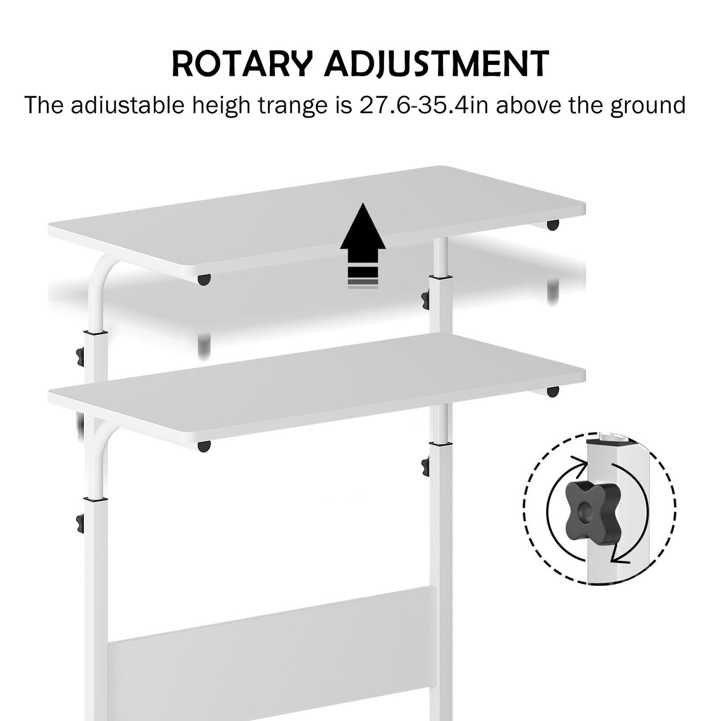 sogesfurniture Height-adjustable laptop table, laptop stand, computer desk with wheels, mobile side table, care table for bed and sofa