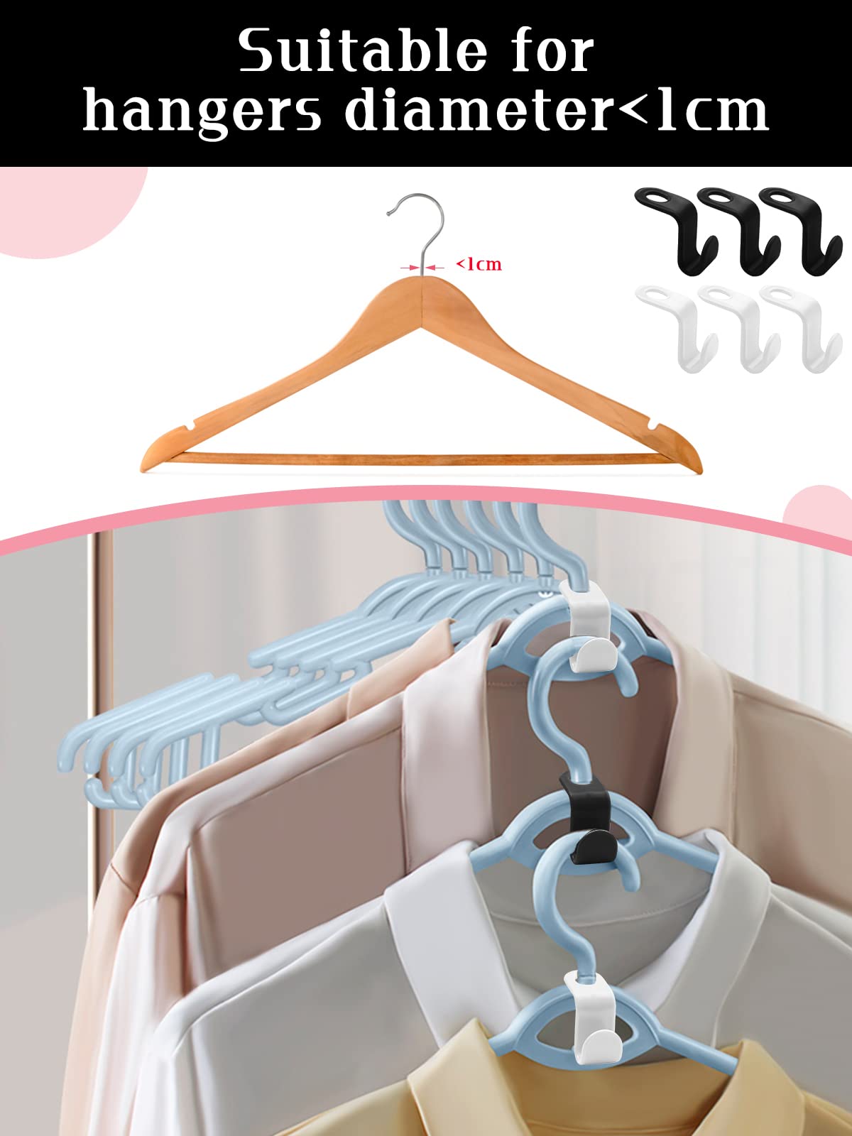 Sinofort 60Pcs Space Saver Clothes Hanger Connector Hooks, White & Black