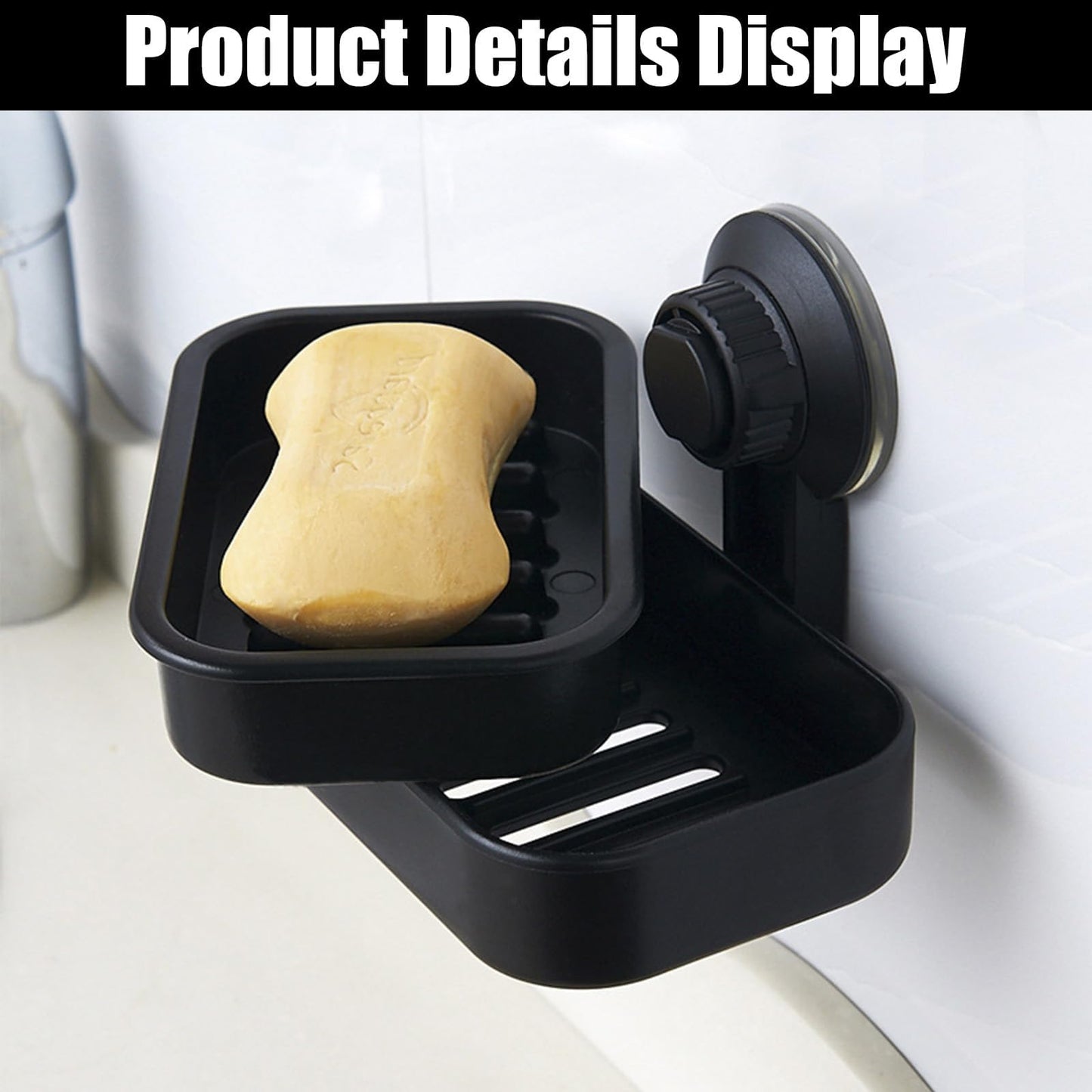 Suction Soap Dish for Bathroom, Shower Soap Bar Holder Tray with Drainage