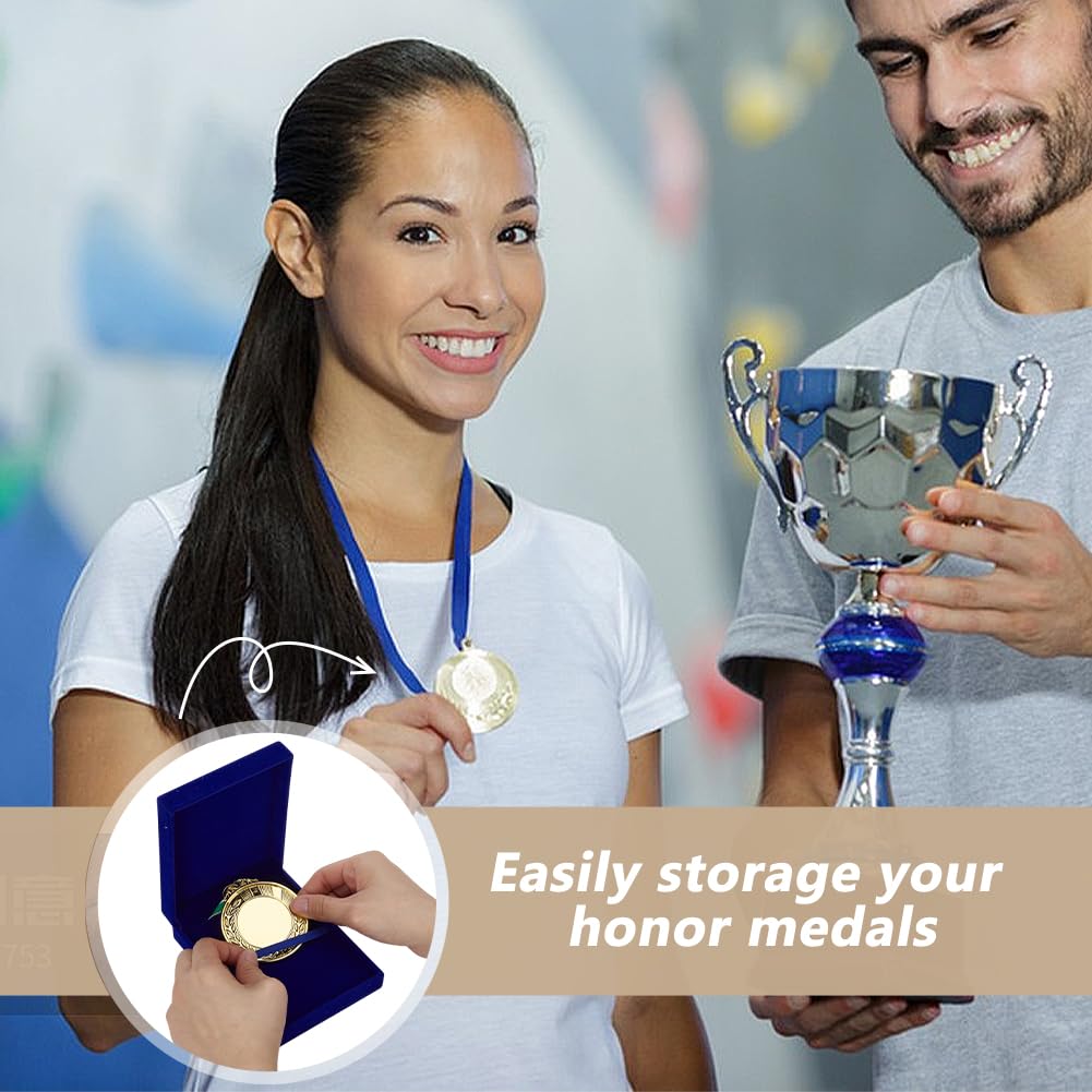 FINGERINSPIRE 2Pcs Single Medal Display Storage Box Midnight Blue Velvet Medal Case Rectangle Award Display Box Medals Organizer Boxes Velvet Medals
