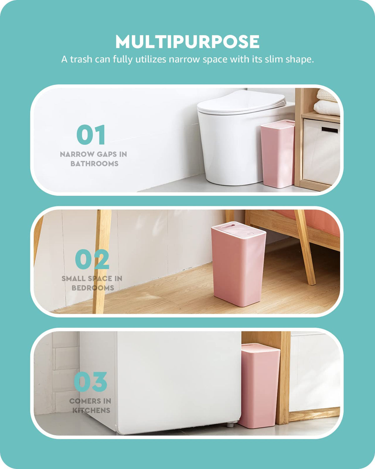 Baffect Small Trash Can with Lid Waste Basket Bathroom Garbage Can Dorm Room Essentials for Bedroom, Office, College-2.1 Gallon Pink
