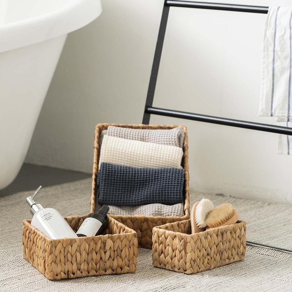 Povxlum Wicker Baskets for Organizing 3Pack, Large and Small Wicker Storage Hand Woven Baskets for Storage