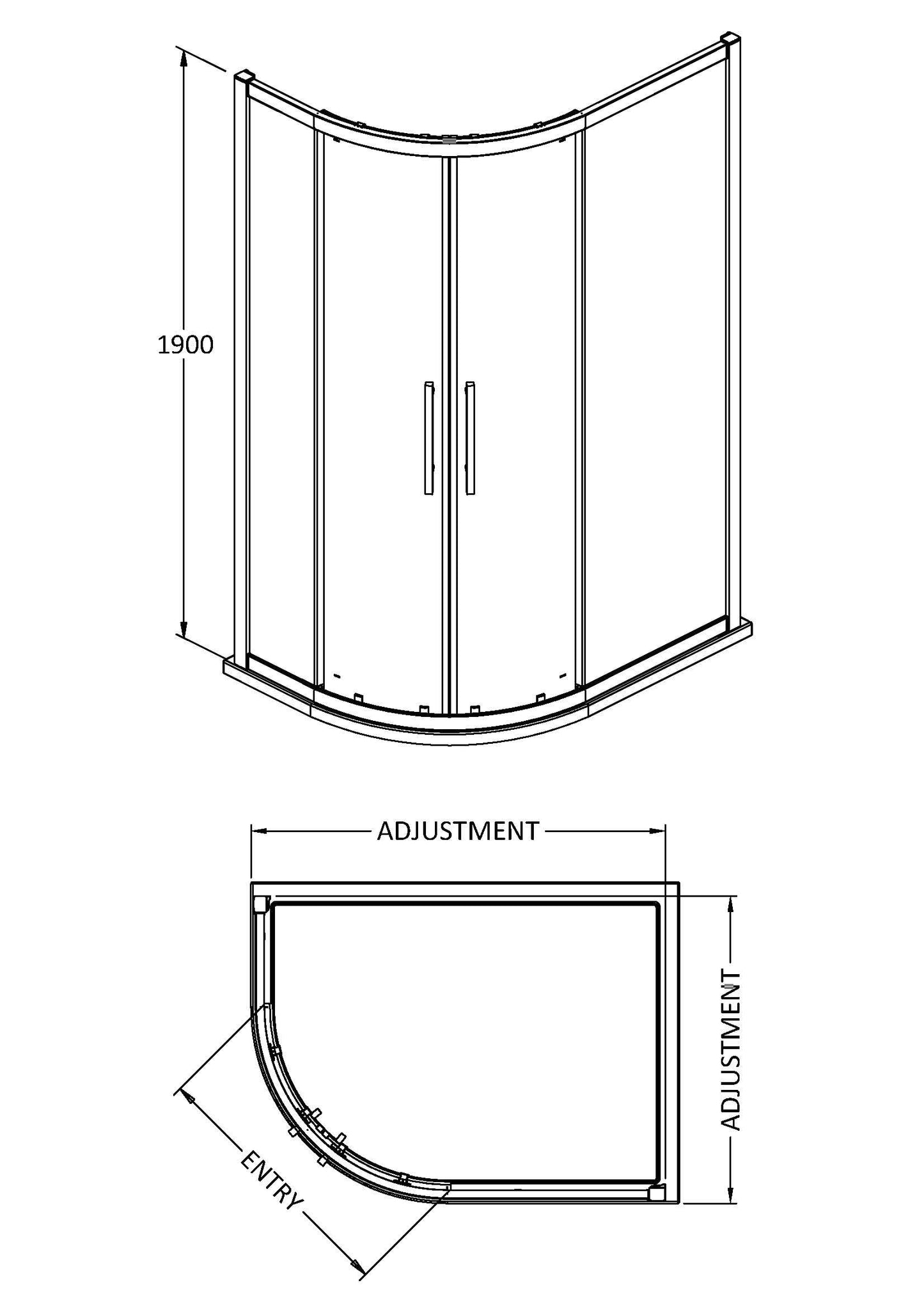 Hudson Reed M1290QH4 Apex Modern Bathroom EasyFit Offset Quadrant Shower Enclosure with 8mm Toughened Safety Glass and Round Handles, 1200mm x 900mm