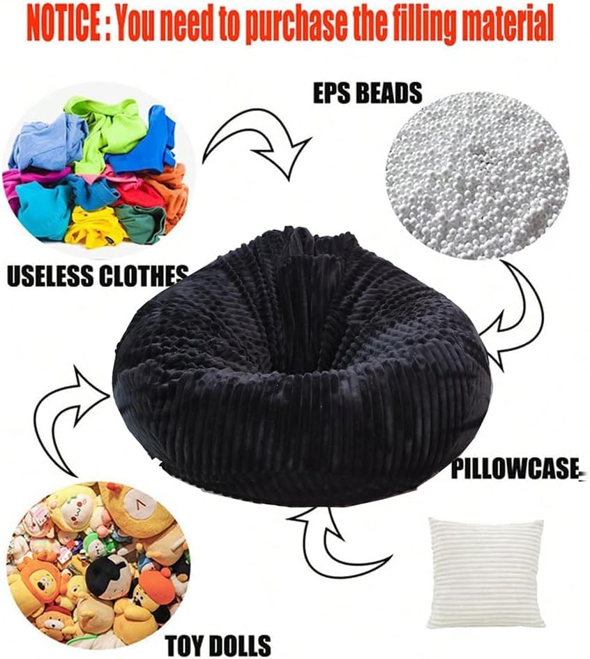 lygooh No filler Fluffy Bean Bag Cover Large Stuffed Storage Covers 3 ft