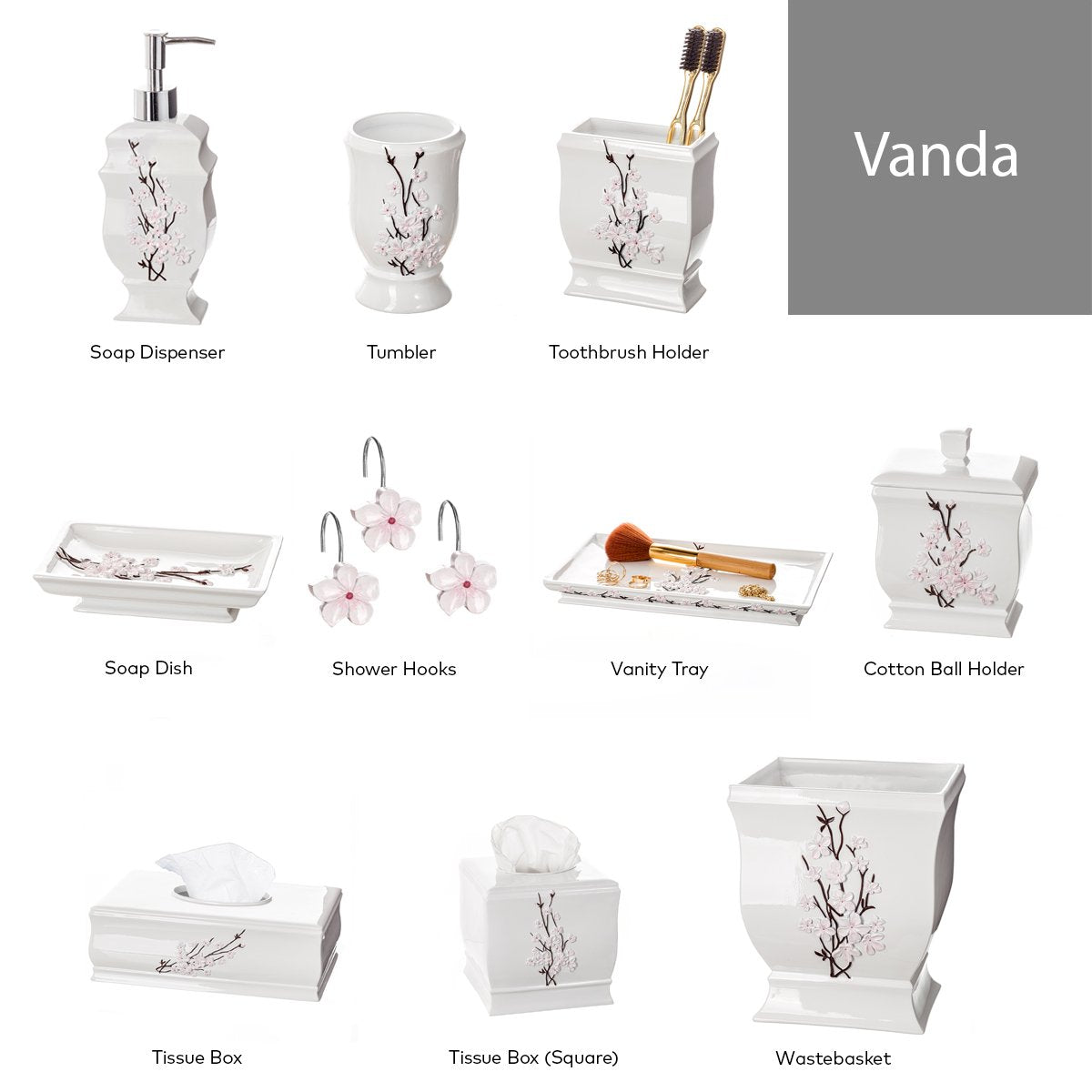 Creative Scents White Shower Curtain Hooks - Set of 12 White & Pink Flower Shower Curtain Hooks - Decorative Shower Curtain Rings for Shower Curtain