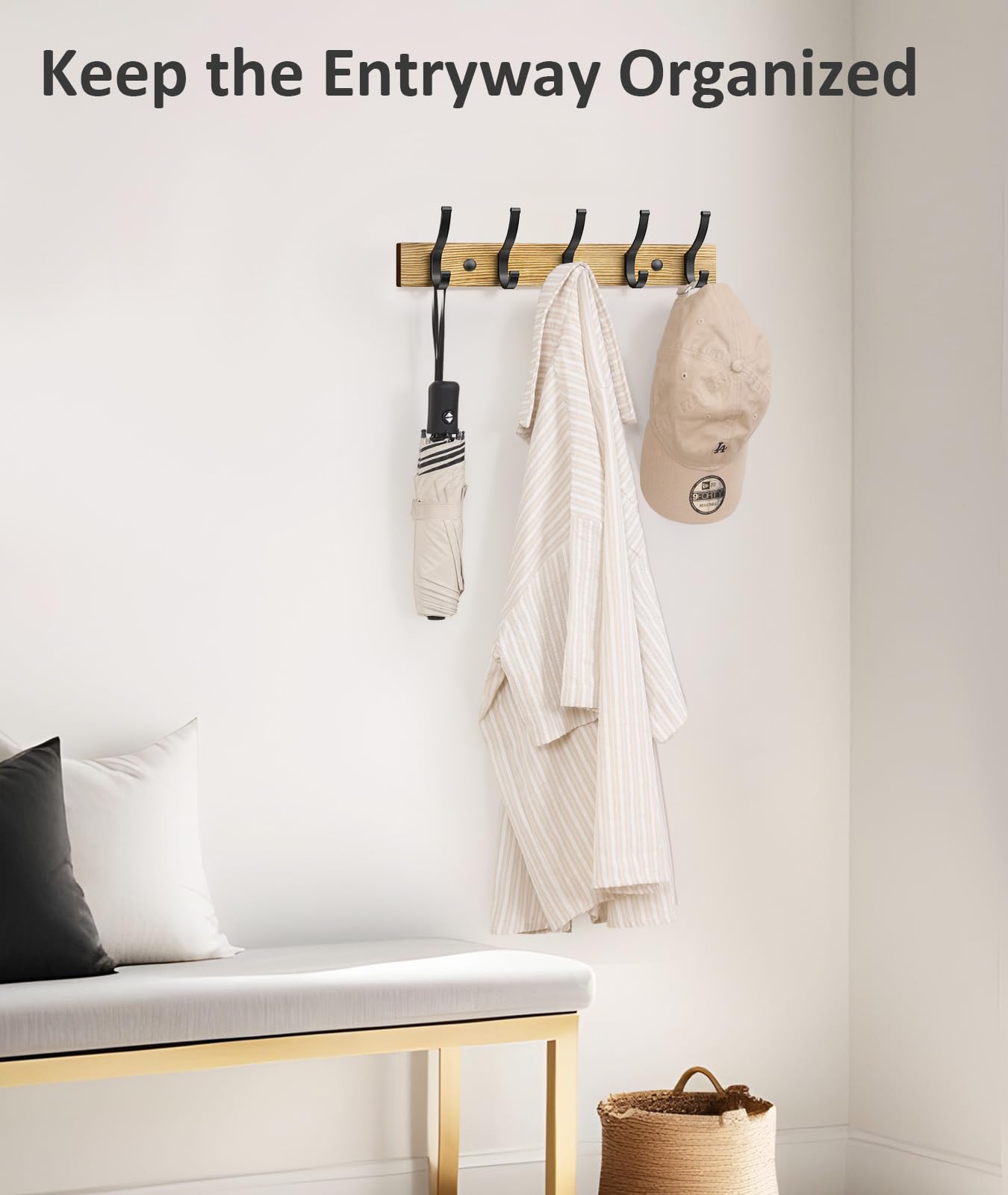 Optish Coat Hooks Wall Mounted, Heavy Duty Coat Hooks for Wall Wooden Coat Rack Wall Mounted for Entryway, Bathroom