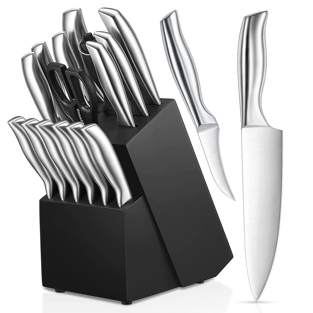 Chef Knife Sets, Kitchen Knife Set with Wooden Block German High-Carbon Stainless Steel Steak Knives, Vegetables Fruits Paring Knife, Meat Chicken