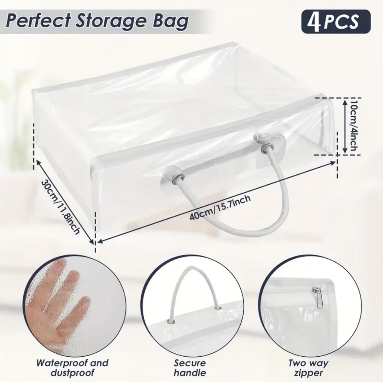Clear Clothes Storage Bag,Clear Zippered Storage Bags,Wardrobe Storage Organizer Moving Bags with Reinforced Handle for Loft Wardrobe for Bedding