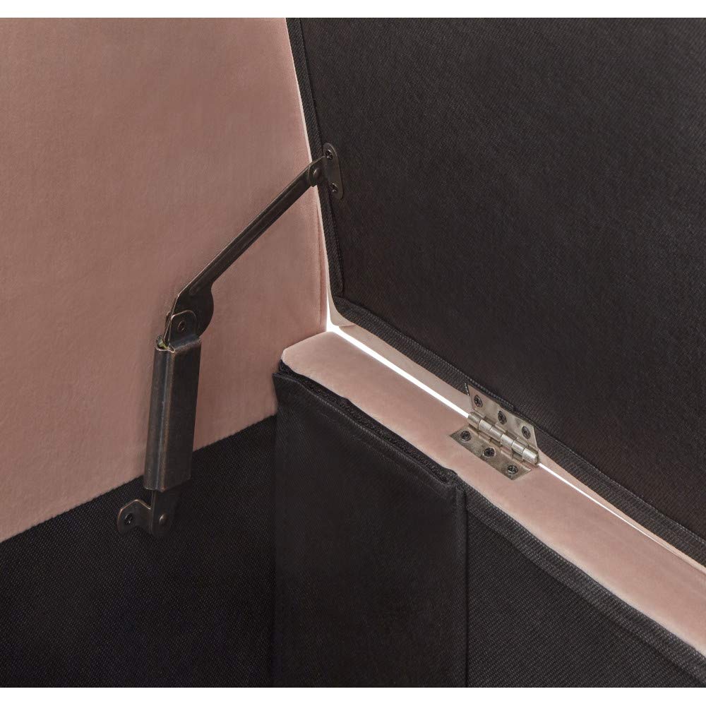 GFW Genoa Plush Fabric Ottoman Window Storage Seat With Wooden Accent Legs, Blush Pink, 41 x 107 x 58 cm