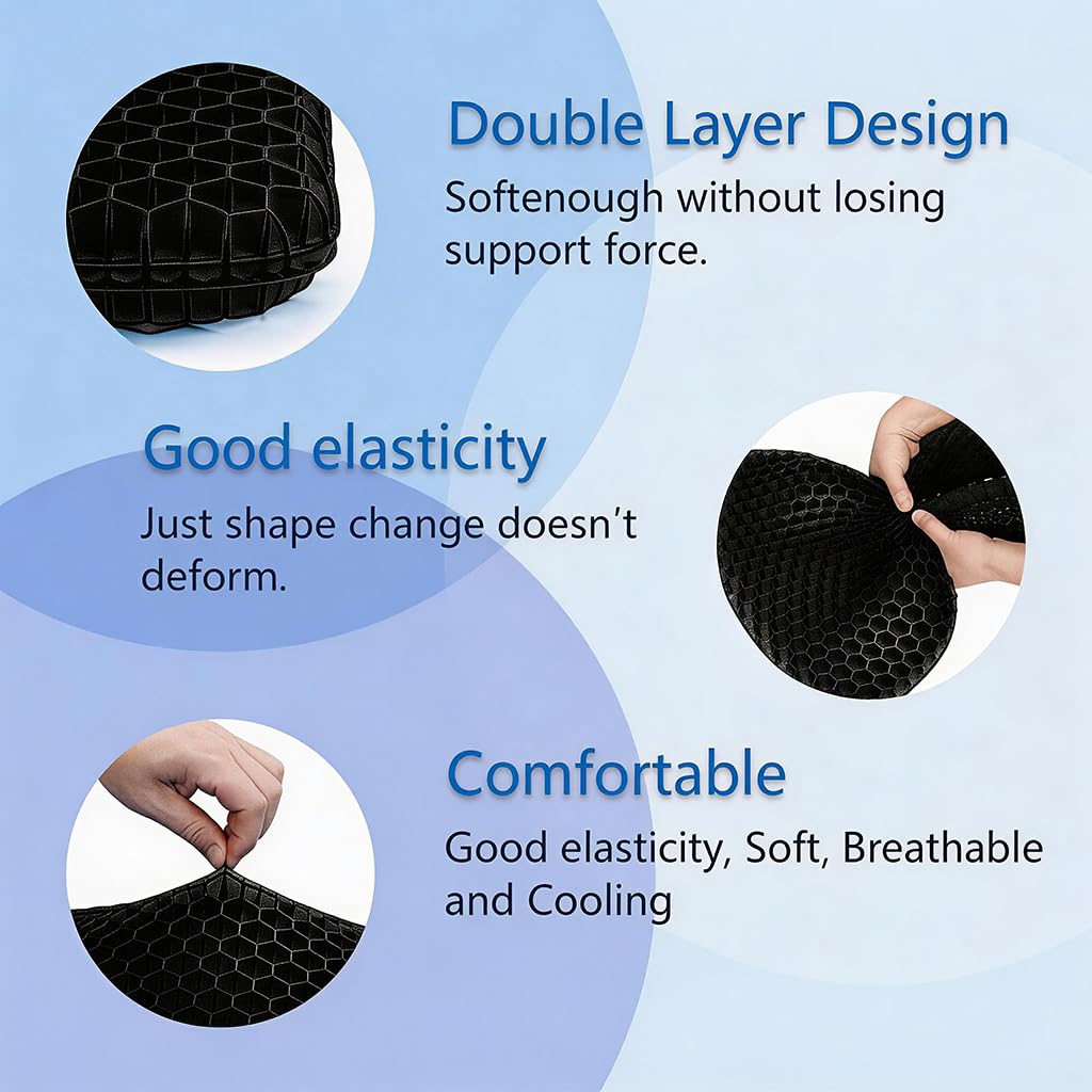 Croerw Small Extra Thick Gel Seat Cushion – Cooling Honeycomb Gel Pad for Sitting Comfort & Pressure Distribution, Support for Office Chair, Car
