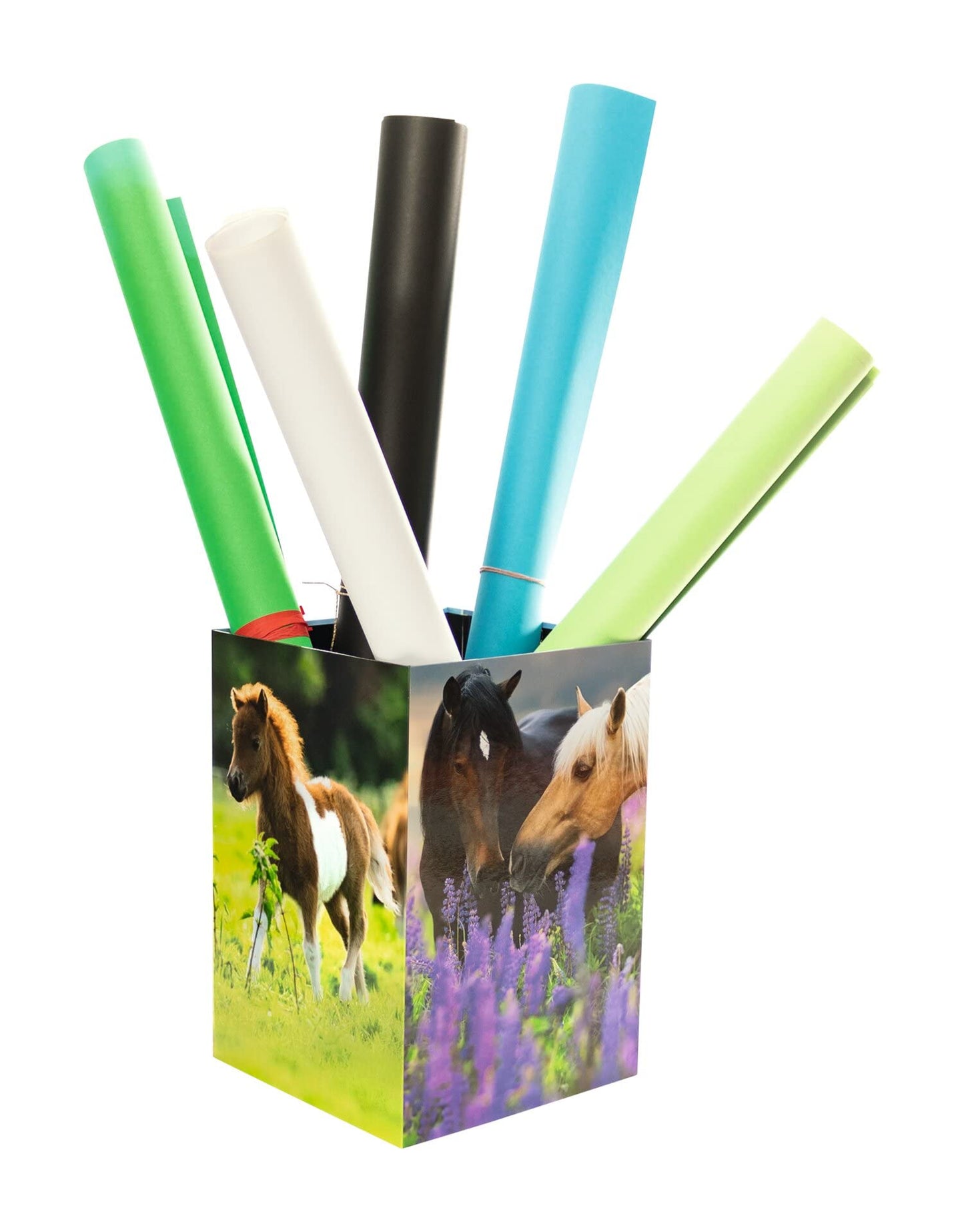 HERMA 19741 Horse Design Waste Paper Bin, 15 Litres, Foldable, Sturdy Cardboard, Slim Trash Can for Girls & Boys