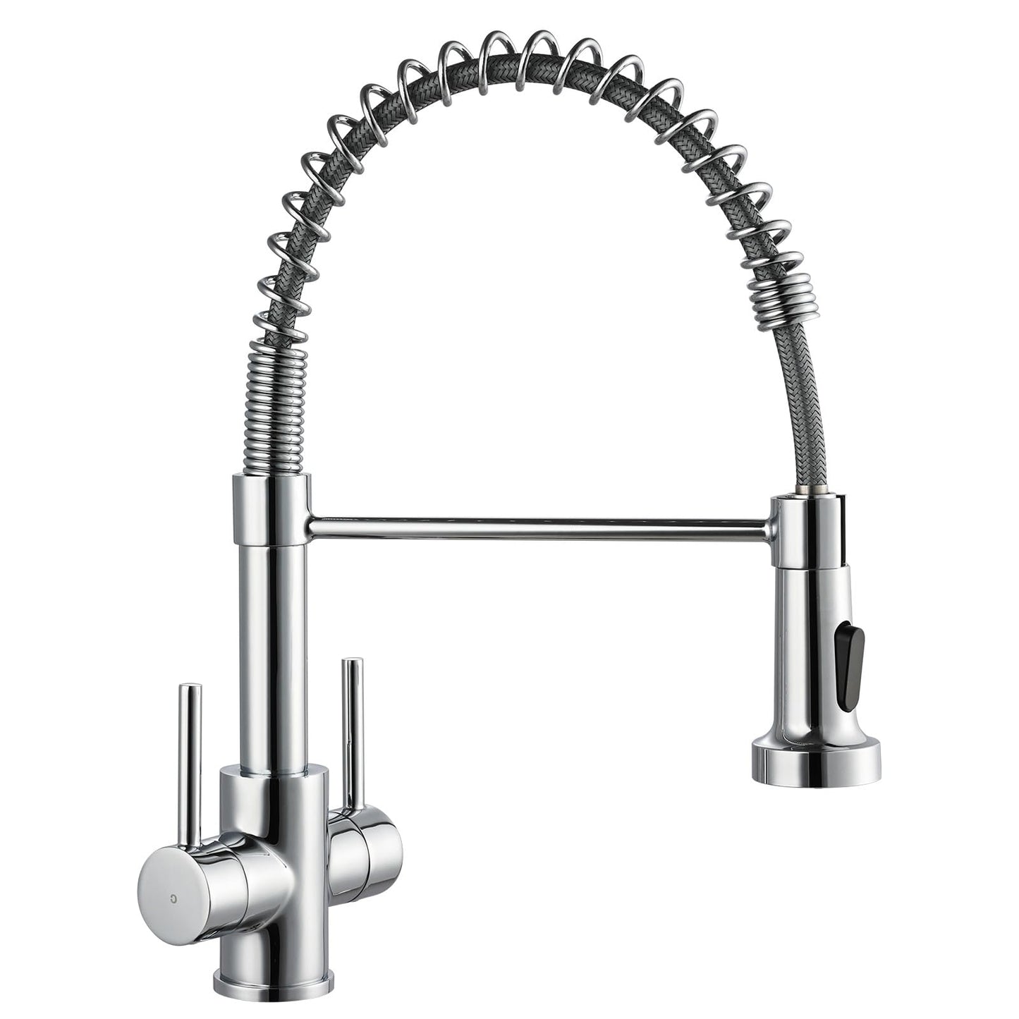 Peppermint Kitchen Taps with Pull Out Spray Dual Lever Kitchen Tap Chrome Sink Mixer Tap Spring Pull Down Faucet with Dual Function Sprayer Brass 360?