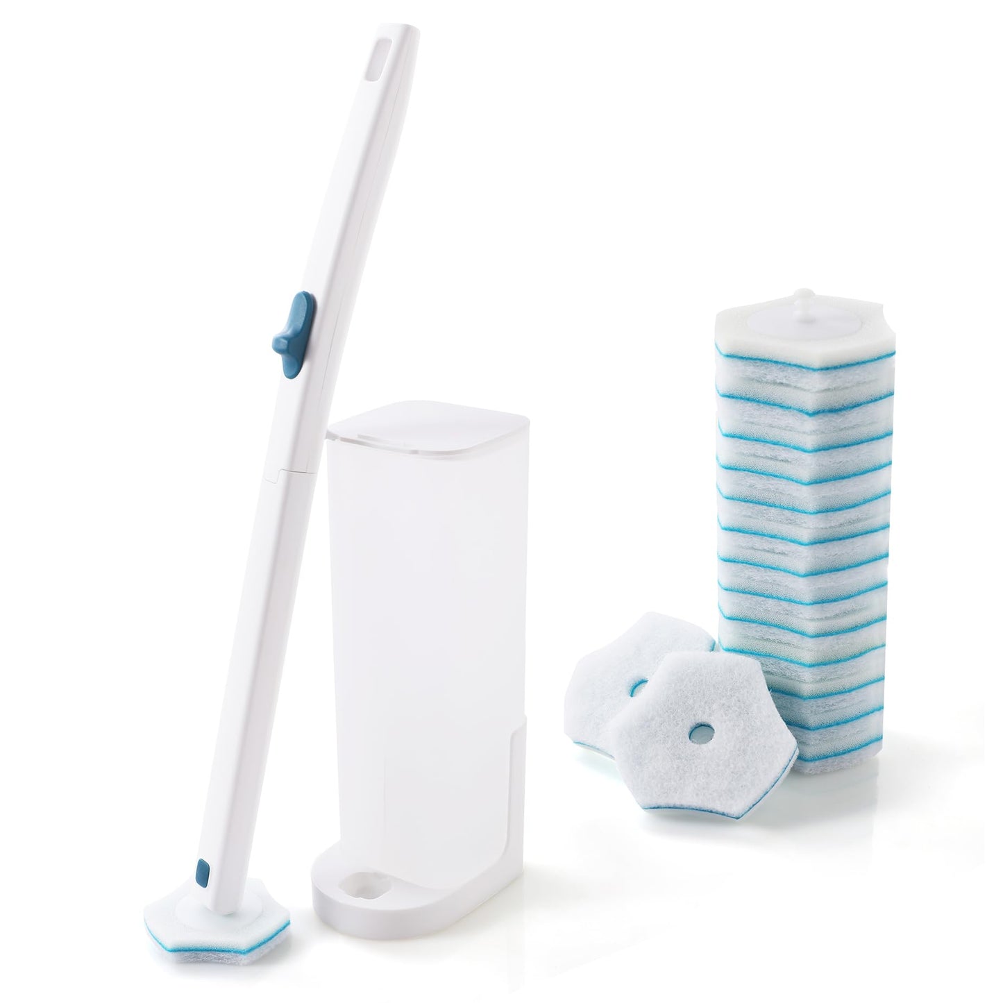 CLEANHOME Disposable Toilet Brush, Toilet Brushes & Holders with 15 PCS Disposable head, Convenient - Efficient - Hygienic Cleaning System, Household