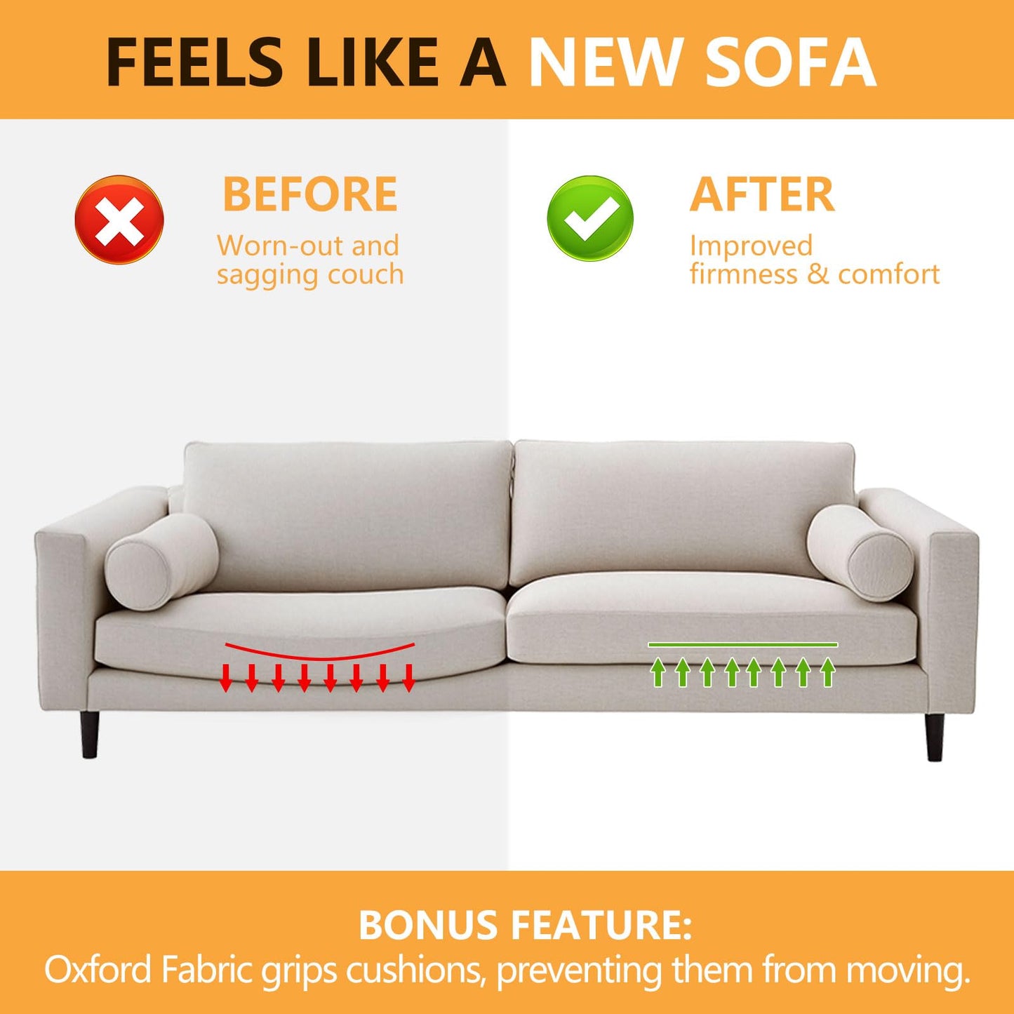 Yeqqzq Couch Cushion Support for Sagging Sofa, 50cm x 170cm Heavy Duty Board Solid Wood Under Couch Insert with Anti-Slip Dots