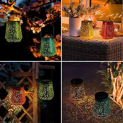 OxyLED Garden Lights Outdoor Solar Lantern 4 Pack Colorful Hanging Metal Lamp IP44 Waterproof Moroccan Decoration Ornaments for Patio Fence Tree Room Outside Multicolors