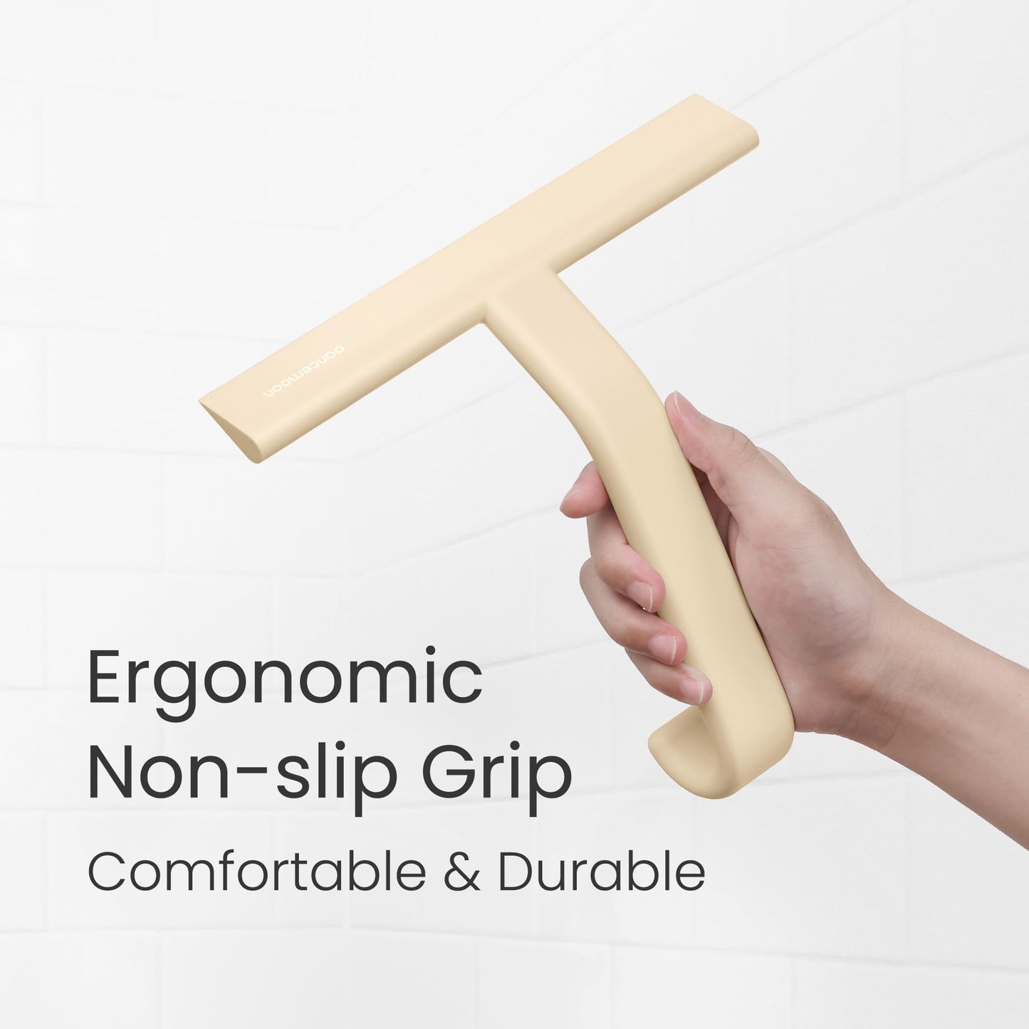 dancemoon JustHang Shower Squeegee with Built-in Hook, 25 cm, Sand Beige
