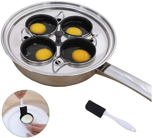 4 Cups Egg Poacher Pan - Stainless Steel Poached Egg Cooker Induction Cooktop Egg Poachers Cookware Set with 4 Nonstick Large PFOA FREE Egg Poacher