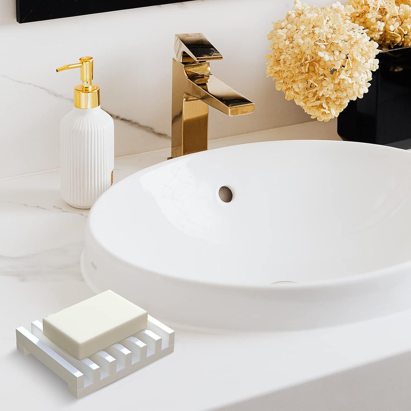 Topsky 2 Pack Silicone Soap Dish with Self-emptying Drainage White
