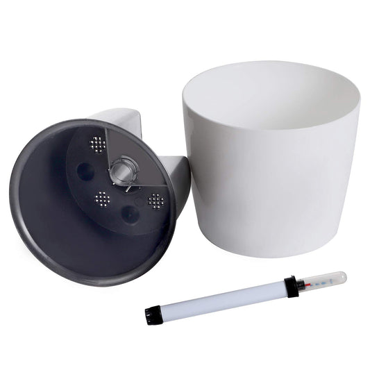 KINJOEK 4 Packs 7 Inch Self Watering Planter with Water Level Indicator, Modern Garden Decorative White Flower Pot for House Plants, Flowers, African