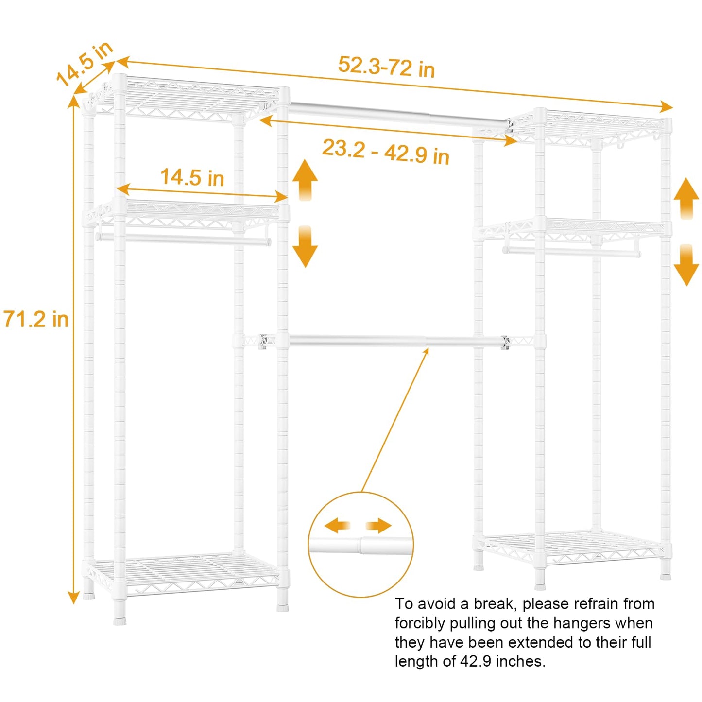 Ulif E7 Heavy Duty Clothing Rail, Clothes Rail with Extendable Rods