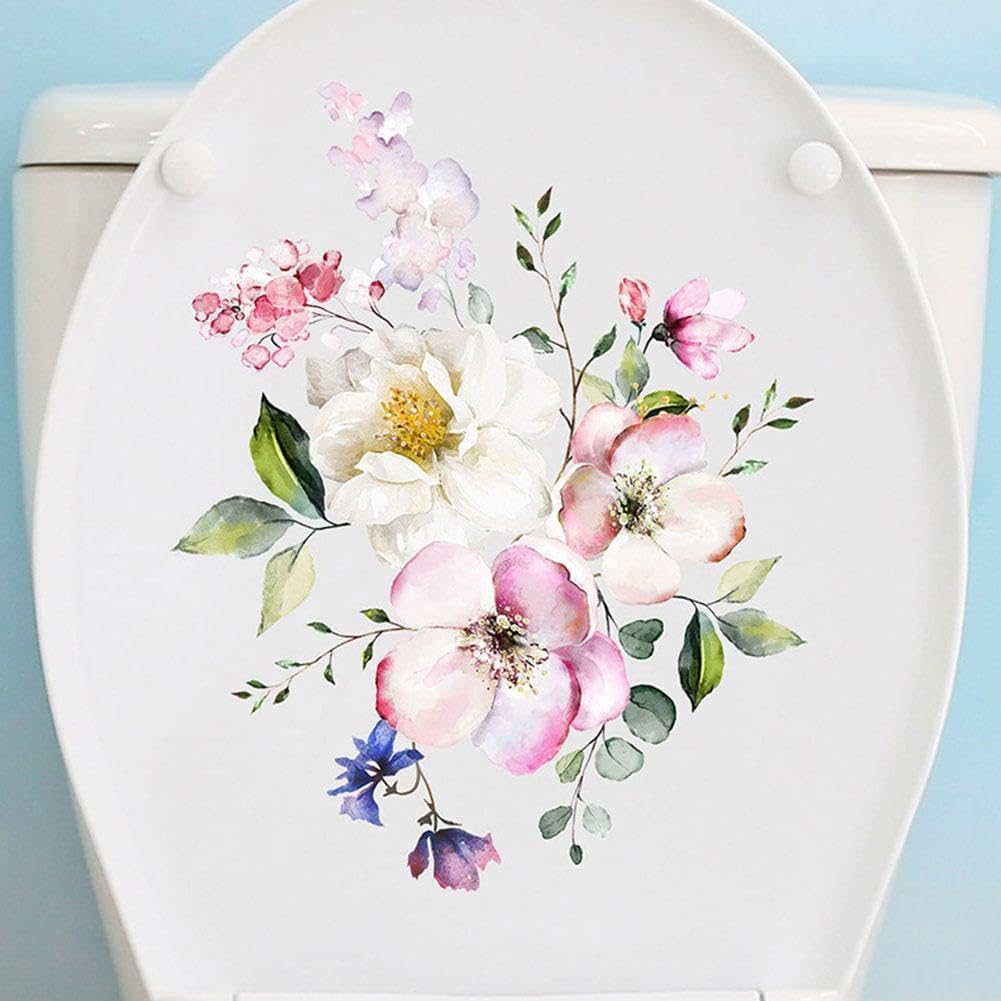 Toilet Lid Stickers, Bathroom Toilet Decals, Flower Butterfly Decals Self-Adhesive Sticker for Bathroom, Wall Decor Stickers Toilets, Décor