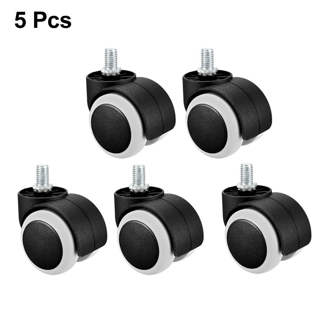 sourcing map Office Chair Casters Wheels 2 Inch PU Twin Wheel M10x14mm Threaded Stem Swivel Caster White, 5 Pcs